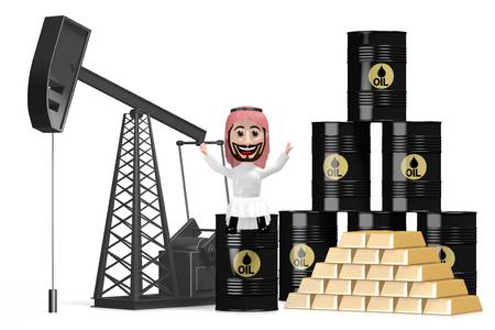 3D rich arab cartoon character, oil wellの写真素材