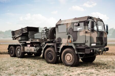 Radom, Mazowieckie / Poland - August 23, 2015: Heavy military truck with missile launcher/ missile unit (antiaircraft system) - military industry, modern army machinesのeditorial素材