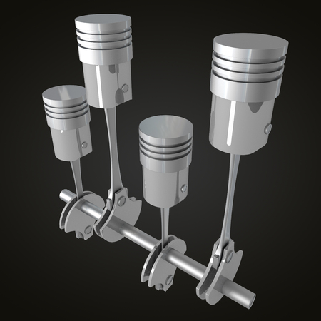 3D four-cylinder car engine, black background.の写真素材