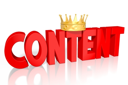 Content concept - red word, golden crownの写真素材