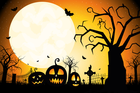 Halloween poster template with pumpkins (jack-o-lanterns)の写真素材