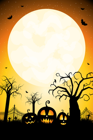 Halloween poster template with pumpkins (jack-o-lanterns)の写真素材