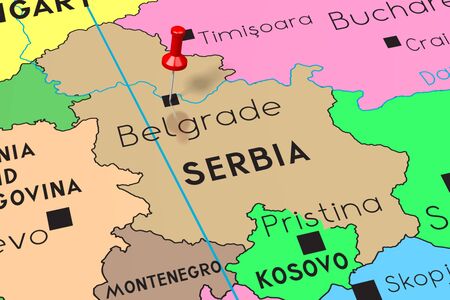 Serbia, Belgrade - capital city, pinned on political mapの写真素材