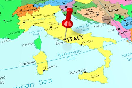 Italy, Rome - capital city, pinned on political mapの写真素材