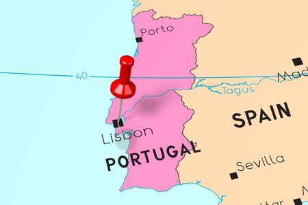 Portugal, Lisbon - capital city, pinned on political mapの写真素材