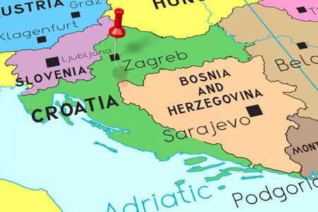 Croatia, Zagreb - capital city, pinned on political mapの写真素材
