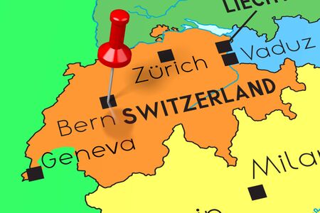 Switzerland, Bern - capital city, pinned on political mapの写真素材