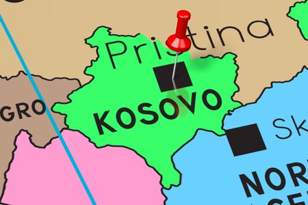 Kosovo, Pristina - capital city, pinned on political mapの写真素材