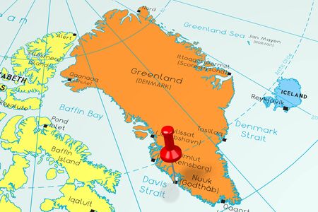 Greenland, Nuuk - main city, pinned on political mapの写真素材