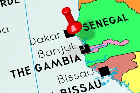 Gambia, Banjul - capital city, pinned on political map