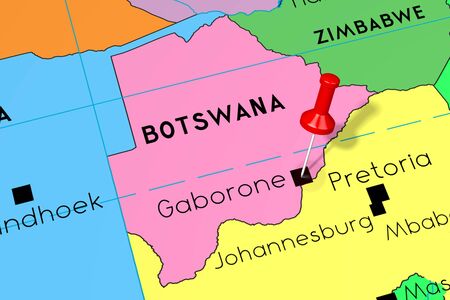 Botswana, Gaborone - capital city, pinned on political mapの写真素材
