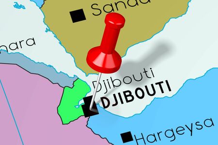 Djibouti - country/ capital city, pinned on political mapの写真素材