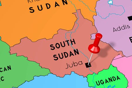 South Sudan, Juba - capital city, pinned on political mapの写真素材