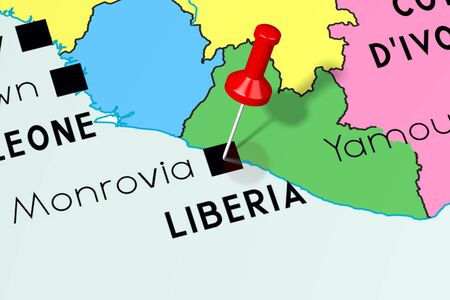 Liberia, Monrovia - capital city, pinned on political mapの写真素材