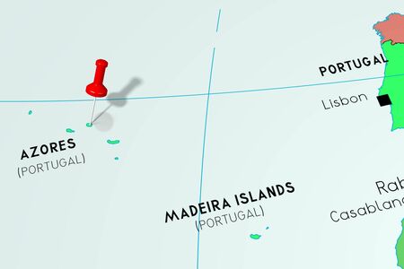 Azores Islands, Portugal - pinned on political mapの写真素材