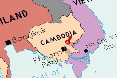 Cambodia, Phnom Penh - capital city, pinned on political mapの写真素材