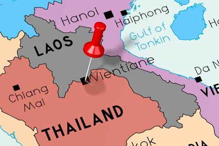 Laos, Vientiane - capital city, pinned on political mapの写真素材