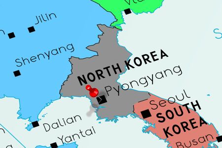 North Korea, Pyongyang - capital city, pinned on political mapの写真素材