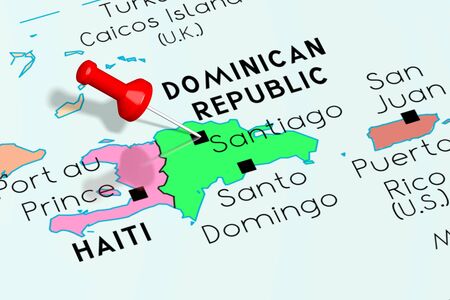 Dominican Republic, Santiago - capital city, pinned on political mapの写真素材