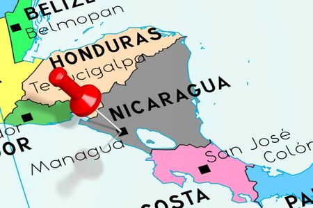 Nicaragua, Managua - capital city, pinned on political mapの写真素材