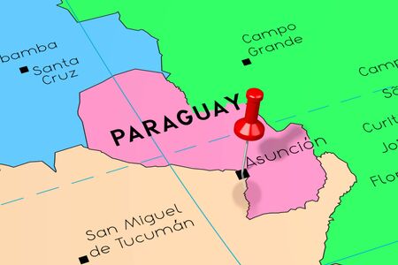 Paraguay, AsunciÃ³n - capital city, pinned on political mapの写真素材
