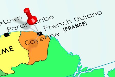 French Guiana, Cayenne - capital city, pinned on political mapの写真素材