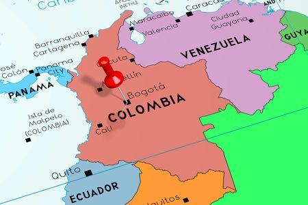 Colombia, Bogota - capital city, pinned on political mapの写真素材
