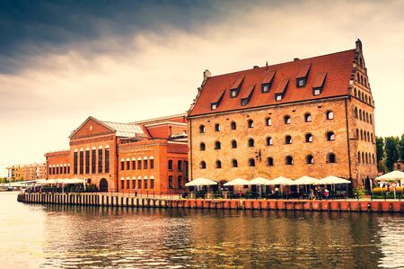 Gdansk, Pomeranian/ Poland - August 21, 2019: Old town, harbour, Motlawa River