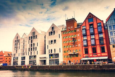 Gdansk, Pomeranian/ Poland - August 21, 2019: Old town, harbour, Motlawa River