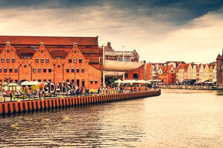 Gdansk, Pomeranian/ Poland - August 21, 2019: Old town, harbour, Motlawa River