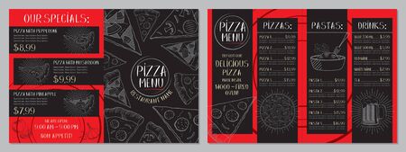 Pizza restaurant menu - A4 card (pepperoni, mushroom, hawaiian, pasta, drinks)