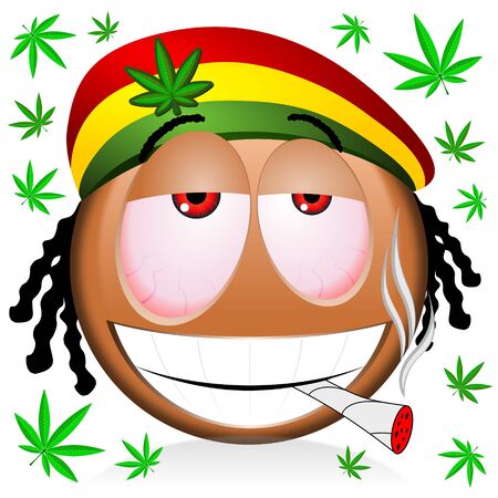 Reggae rastaman black emoji smoking marijuana - cartoon illustrationの写真素材