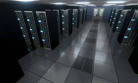 3D server room/ data center - storage, hosting concept