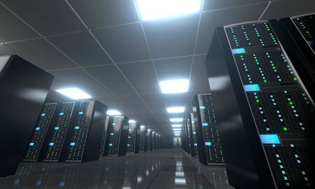 3D server room/ data center - storage, hosting concept