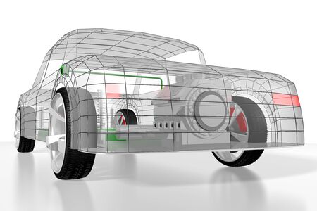 Electric car/ electric vehicle - e-mobility concept. 3D rendering
