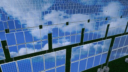 Solar panels - renewable energy concept. 3D rendering