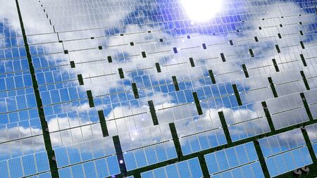 Solar panels - renewable energy concept. 3D rendering