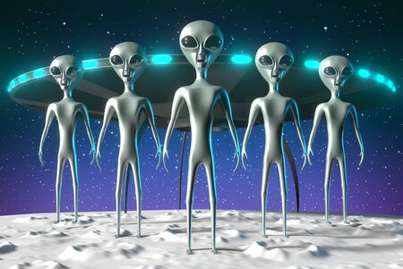 Aliens/ extraterrestrials, spaceship - 3D renderingの写真素材