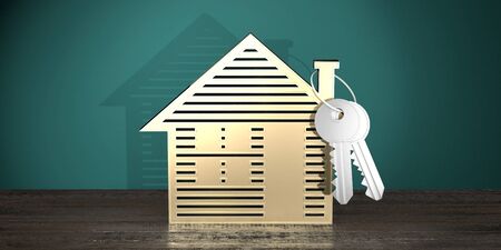 House shape with a key - real estate property concept - 3D renderingの写真素材