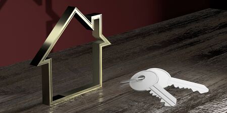House shape, keys - real estate/ ownership concept - 3D renderingの写真素材