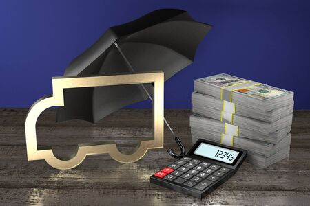 Truck shape, money, umbrella concept - 3D renderingの写真素材