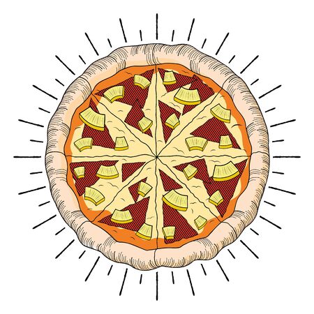 Hawaiian pizza (pineapple, ham) - illustration/ clipartのイラスト素材