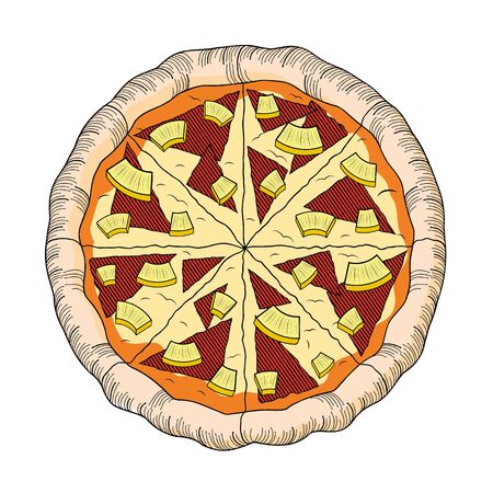 Hawaiian pizza (pineapple, ham) - illustration/ clipartのイラスト素材