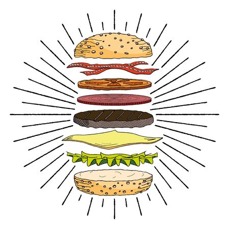 Hamburger/ Cheeseburger - illustration/ clipartのイラスト素材
