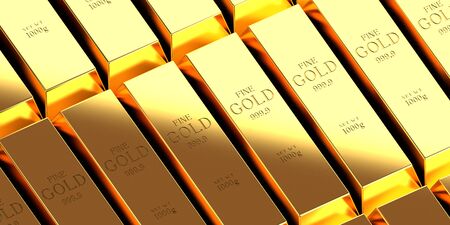 Gold ingots - bank/ treasure/ weath concept - 3D illustration
