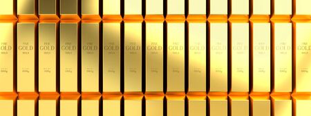 Gold ingots - bank/ treasure/ weath concept - 3D illustrationの写真素材