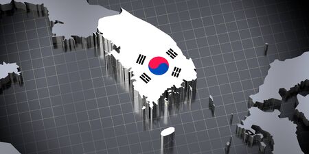South Korea - borders and flag - 3D illustrationの写真素材