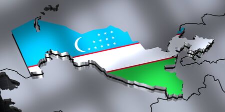 Uzbekistan - borders and flag - 3D illustrationの写真素材