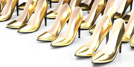 Golden high heel shoes - 3D illustrationの写真素材
