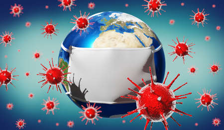 Earth, viruses, face mask - Europe and Africa side - 3D illustrationの写真素材